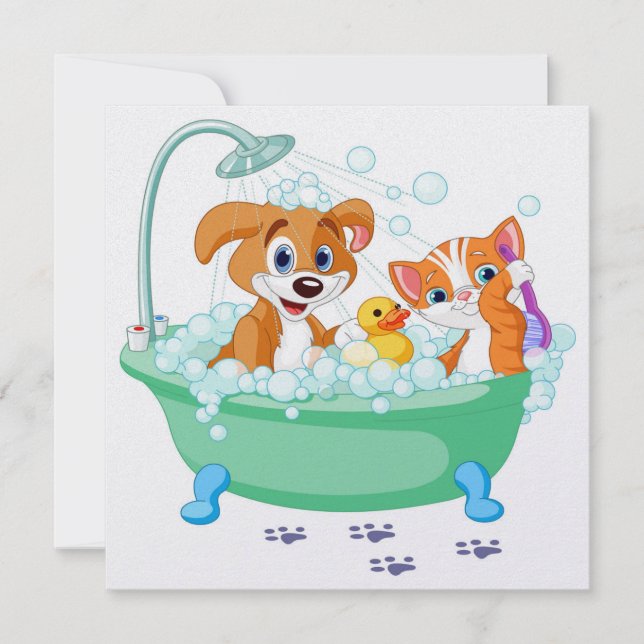 Einladung zur Dusche/Niedliche Katze und Hunde (Vorderseite)