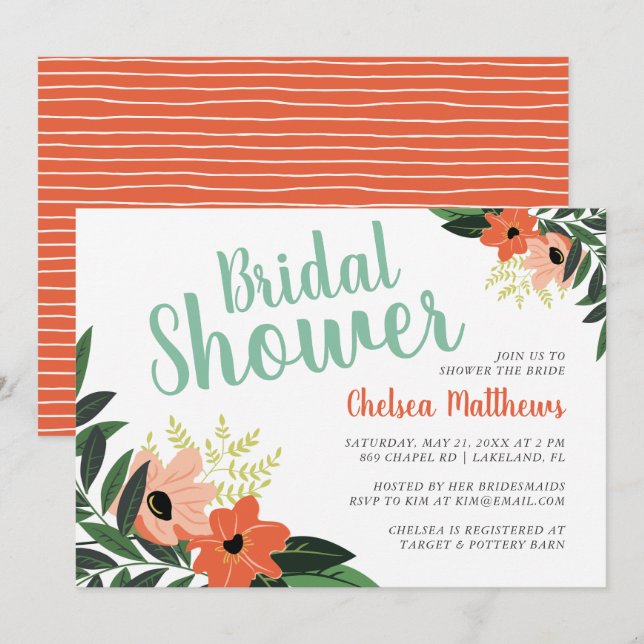 Einladung zur Dusche Tropical Floral Bridal (Vorne/Hinten)
