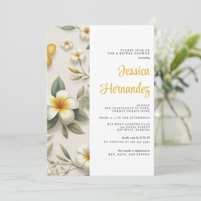 Einladung zur Dusche Tropical Floral Bridal (Stehend Vorderseite)