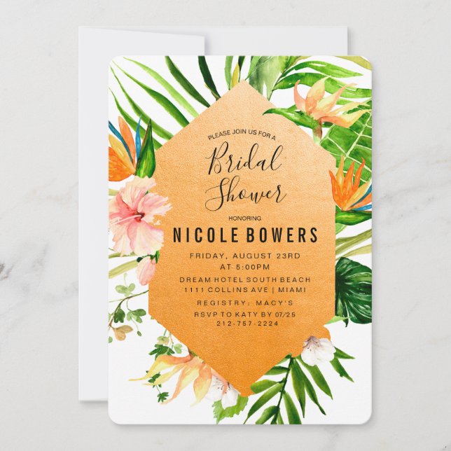 Einladung zur Dusche Tropical Floral Bridal (Vorderseite)