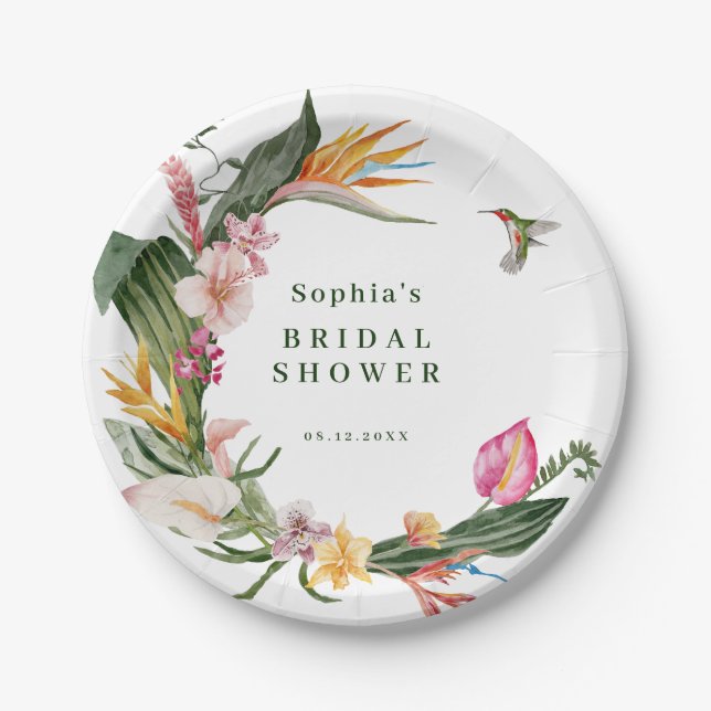 Einladung zur Dusche Tropical Floral Wreath Bridal Pappteller (Vorderseite)