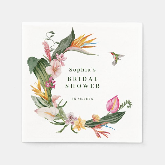 Einladung zur Dusche Tropical Floral Wreath Bridal Serviette (Vorderseite)