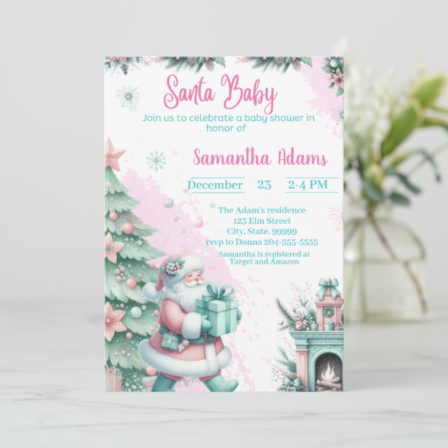 Einladung zur Dusche von Santa Baby (Stehend Vorderseite)