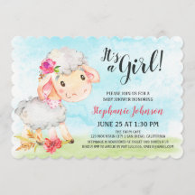Einladung zur Duschfarm "Watercolor Girl Sheep"