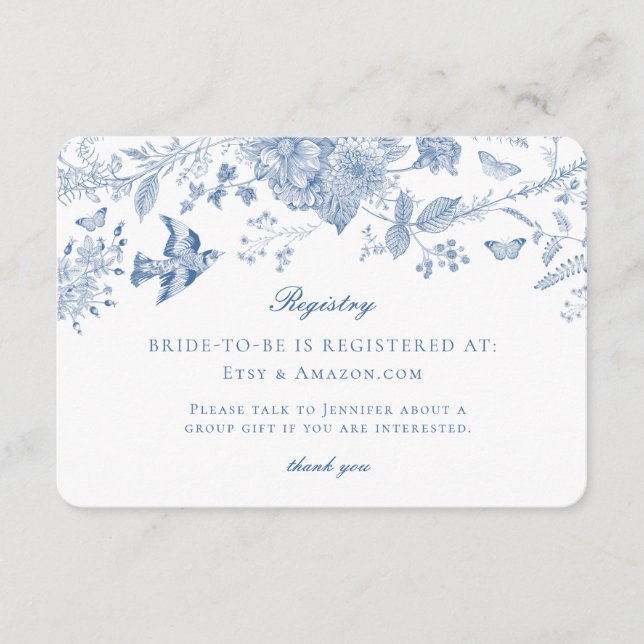 Einladung zur Einladung der Blue Toile Jouy Regist (Vorderseite)