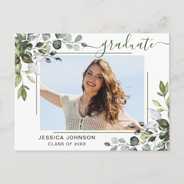 Einladung zur Elegant Eukalyptus Graduation Party Postkarte (Vorderseite)