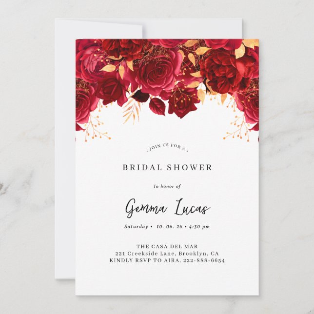 Einladung zur eleganten Burgundy- und Gold Bridal- (Vorderseite)