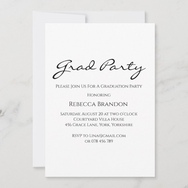Einladung zur eleganten Calligrafy Graduation Part (Vorderseite)