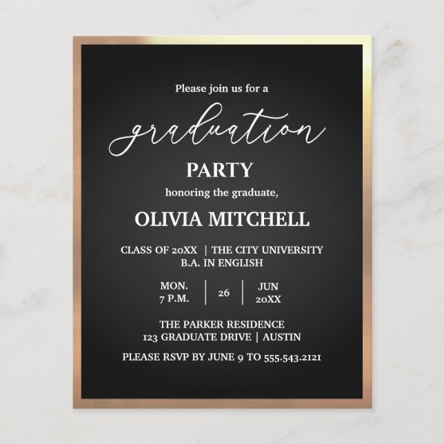 Einladung zur eleganten Gold Frame Graduation Part Flyer (Vorne)