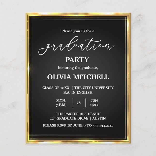 Einladung zur eleganten Gold Frame Graduation Part Flyer (Vorne)
