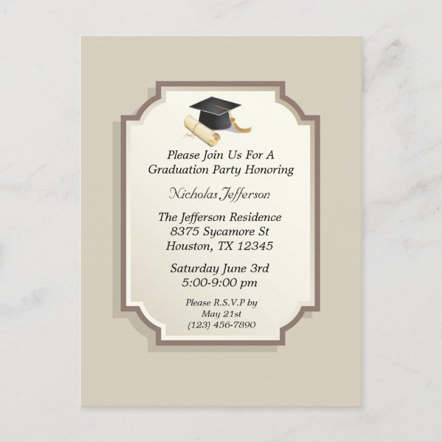 Einladung zur eleganten Graduation Cap Scroll (Vorderseite)