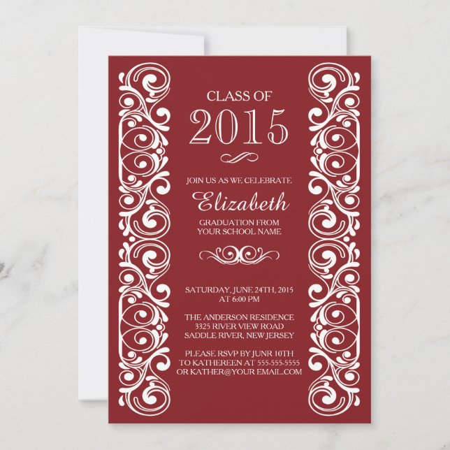 Einladung zur eleganten Maroon White Graduation Pa (Vorderseite)