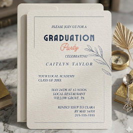 Einladung zur eleganten Navy & Coral Graduation Pa