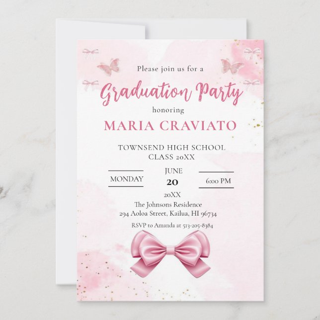 Einladung zur eleganten Pink & Gold Graduation Par (Vorderseite)
