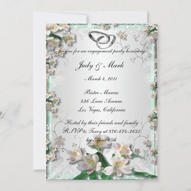 Einladung zur eleganten White Floral Engagement Pa (Vorderseite)