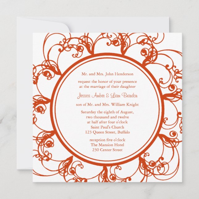 Einladung zur extravaganten Blumenhochzeit (orange (Vorderseite)