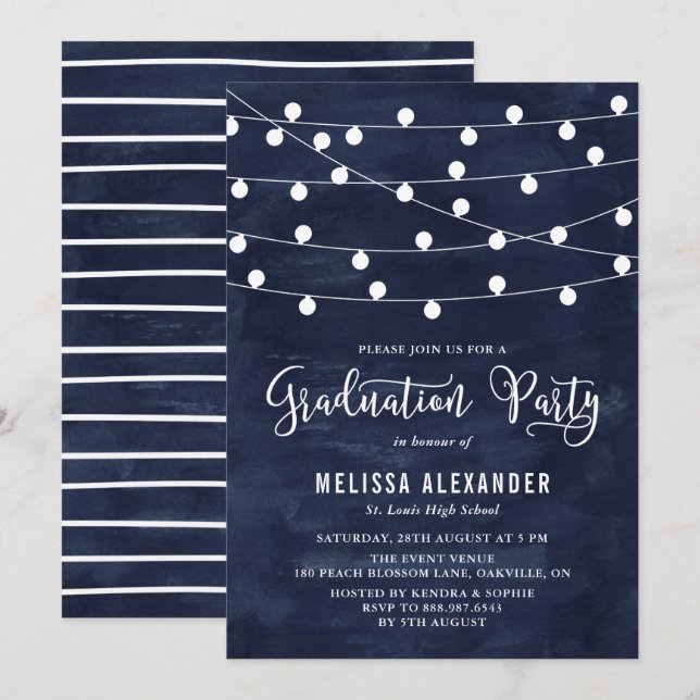 Einladung zur Fairy String Lights Graduation Party (Vorne/Hinten)