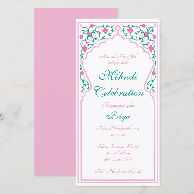 Einladung zur Feier in Mehndi (Vorne/Hinten)