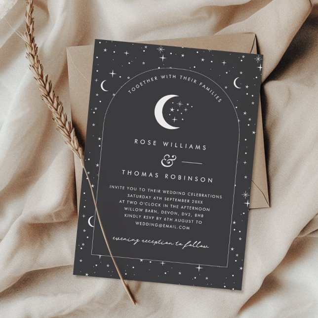 Einladung zur feierlichen Hochzeit (Zazzle Charcoal Celestial Arched Wedding Invitation Photo)