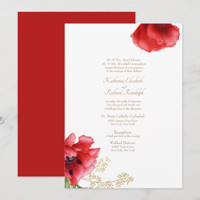 Einladung zur feierlichen Hochzeit mit Roter Flora (Vorne/Hinten)