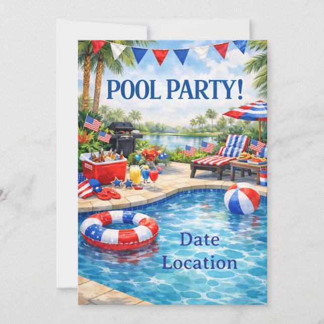 Einladung zur Florida 4. Juli Poolparty (Vorderseite)