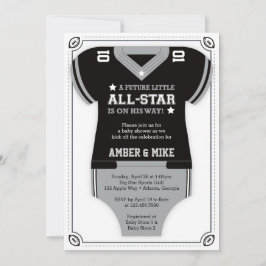Einladung zur Football Baby-Dusche, schwarz, grau