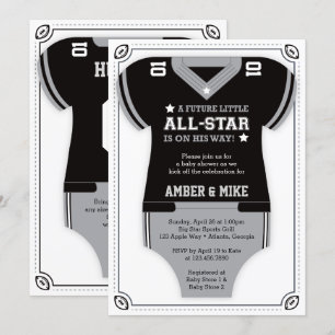 Einladung zur Football Baby-Dusche, schwarz, grau