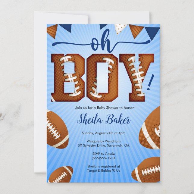 Einladung zur Football Sports Baby Dusche - Oh Jun (Vorderseite)