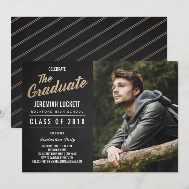 Einladung zur Foto Graduation Party | Kopfbrett (Vorne/Hinten)