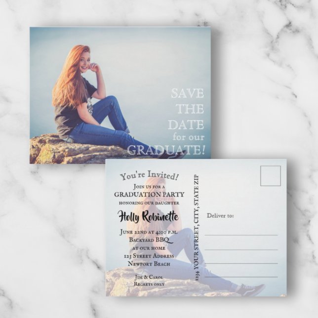 Einladung zur Foto Graduation Party Postkarte (Von Creator hochgeladen)