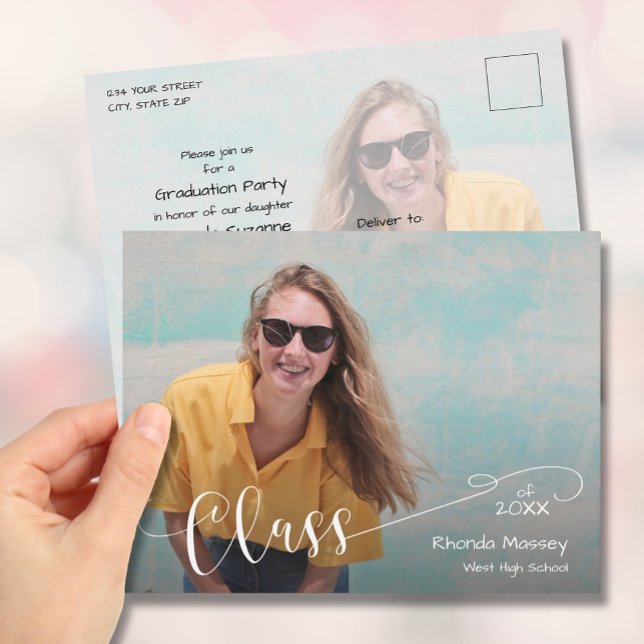 Einladung zur Foto Graduation Party Postkarte (Von Creator hochgeladen)