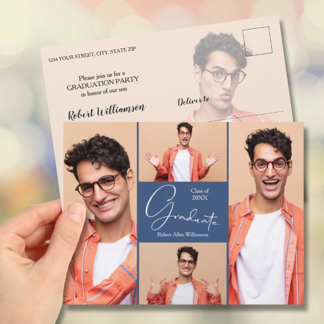 Einladung zur Foto Graduation Party Postkarte (Von Creator hochgeladen)