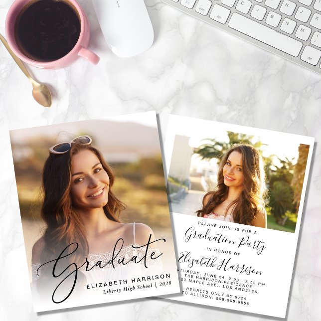 Einladung zur Foto-Stipendiatengruppe Budget Elega (An elegant photo graduation party invitation to celebrate the graduate's achievements)
