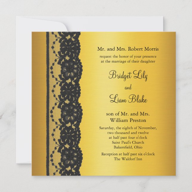 Einladung zur französischen Hochzeit in Gold (Vorderseite)