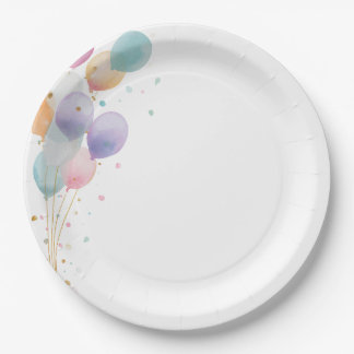 Einladung zur Geburtstagsfeier mit Pastellballons Pappteller
