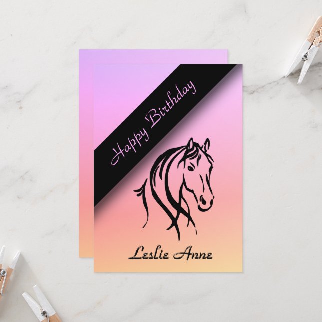 Einladung zur Geburtstagsfeier von Rosa Pferde (Vorderseite/Rückseite Beispiel)