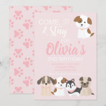 Einladung zur Geburtstagsfeier von Welpen Pink