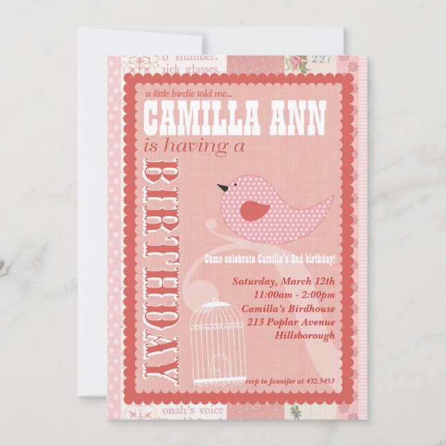 Einladung zur Geburtstagspartei Birdie (Vorderseite)