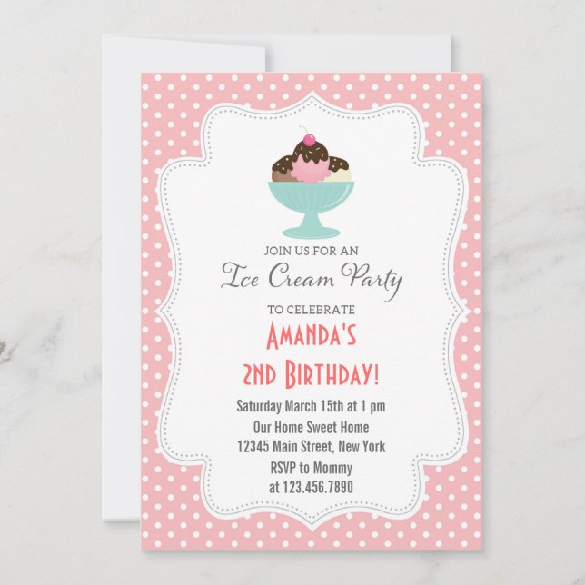 Einladung zur Geburtstagspartei von Eis (Rosa) (Vorderseite)
