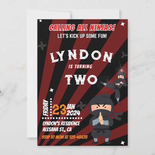 Einladung zur Geburtstagspartei von Ninja (Vorderseite)