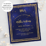 Einladung zur Geburtstagsparty für Navy Gold<br><div class="desc">Ein dunkelblauer,  marineblauer Hintergrund. Die blaue Farbe ist ungleichmäßig. Mit goldenem Rahmen und goldenem Konfetti sprinkle,  goldfarbene Buchstaben. Personalisieren Sie das Geburtsjahr,  den Namen,  das Party und die Angaben. 1 Blatt = 1 Einladung mit Druckkante bis Kante.</div>