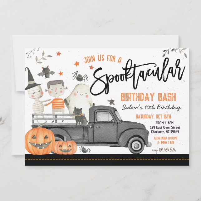 Einladung zur Geburtstagsparty Halloween, (Vorderseite)
