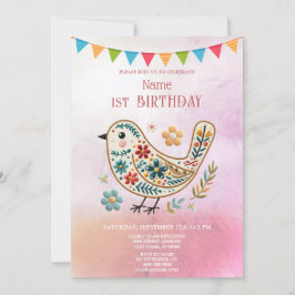 Einladung zur Geburtstagsparty "Little Bird Floral