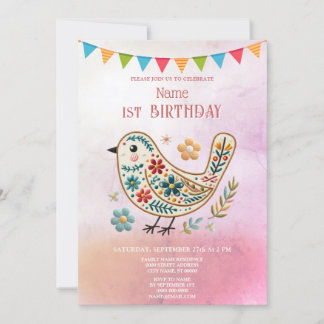 Einladung zur Geburtstagsparty "Little Bird Floral