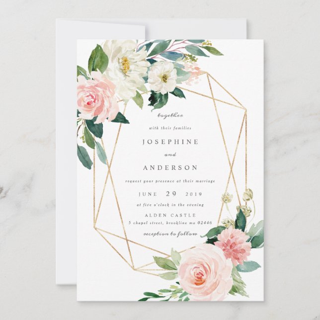 Einladung zur geometrischen Blütenhochzeit (Vorderseite)
