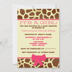 Einladung zur Girl Baby Dusche - Giraffe Print & P