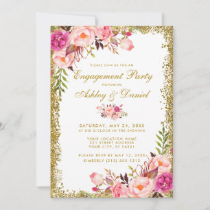 Einladung zur Glitzer-Party-Blumenrosa