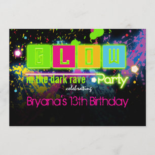 Einladung zur Glow-in-the-Dark-Neonfarben-Party