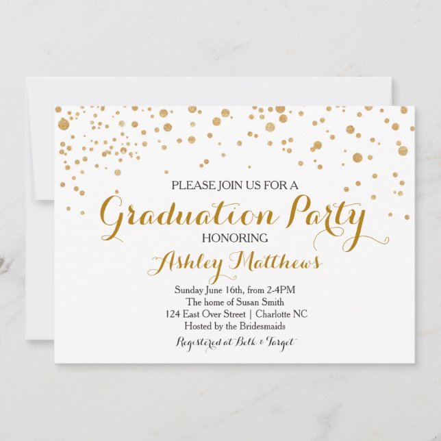 Einladung zur Gold Glitzer Dots Graduation Party (Vorderseite)