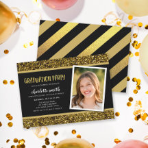 Einladung zur Gold Glitzer Foto Graduation Party